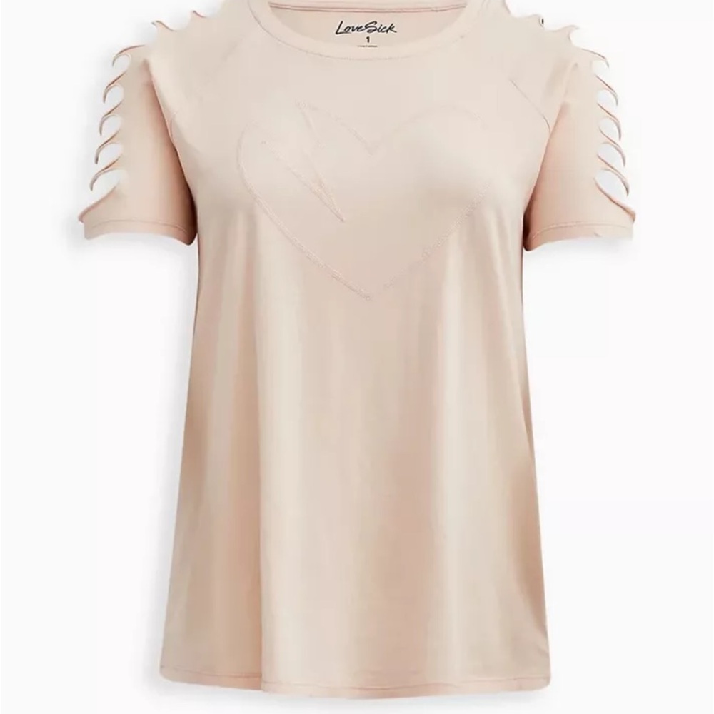torrid love sick light pink slashed cold shoulder sleeve t shirt - Picture 2 of 14
